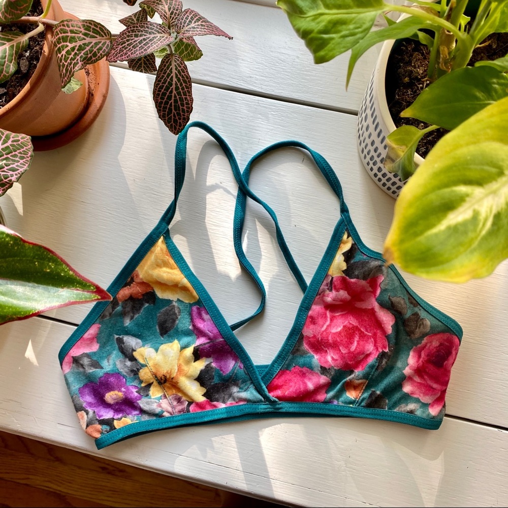 Free People Floral Bralette, Small, Turqoise Pink